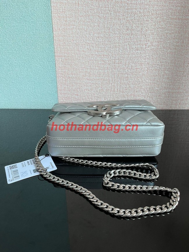 Chanel SMALL FLAP BAG Lambskin & silver-Tone Metal AS3855 silver