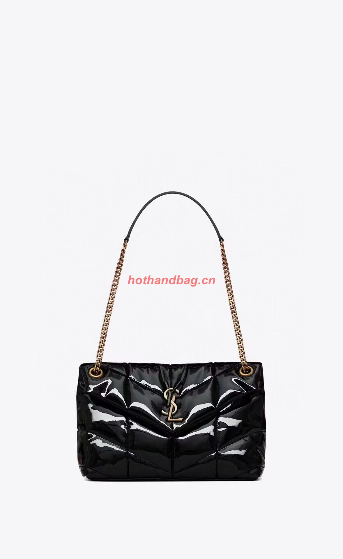 SAINT LAUREN PUFFER SMALL CHAIN BAG IN QUILTED PATENT Y777476 black