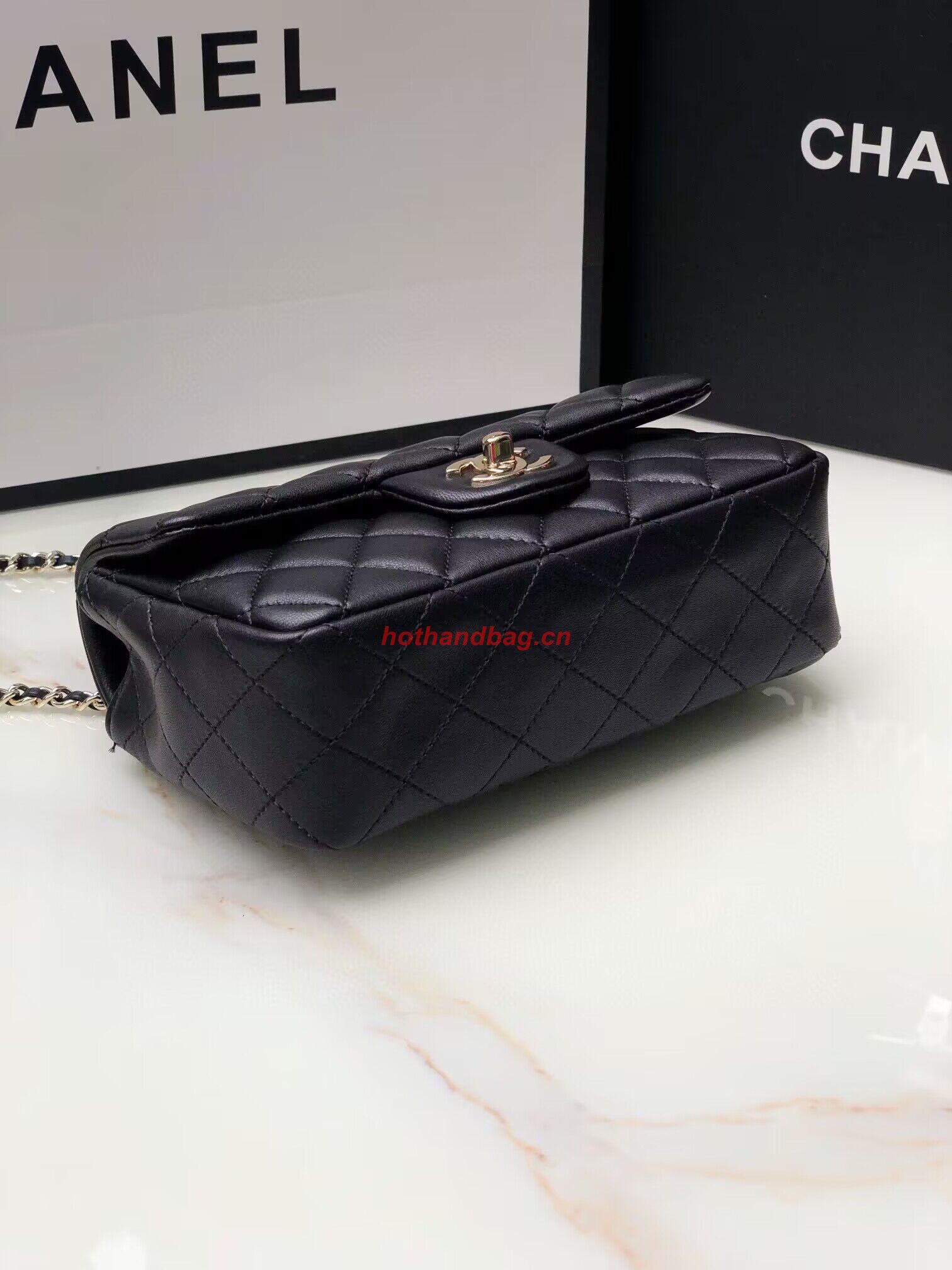 CHANEL mini flap bag with top handle AS2431 Black&Gold-Tone