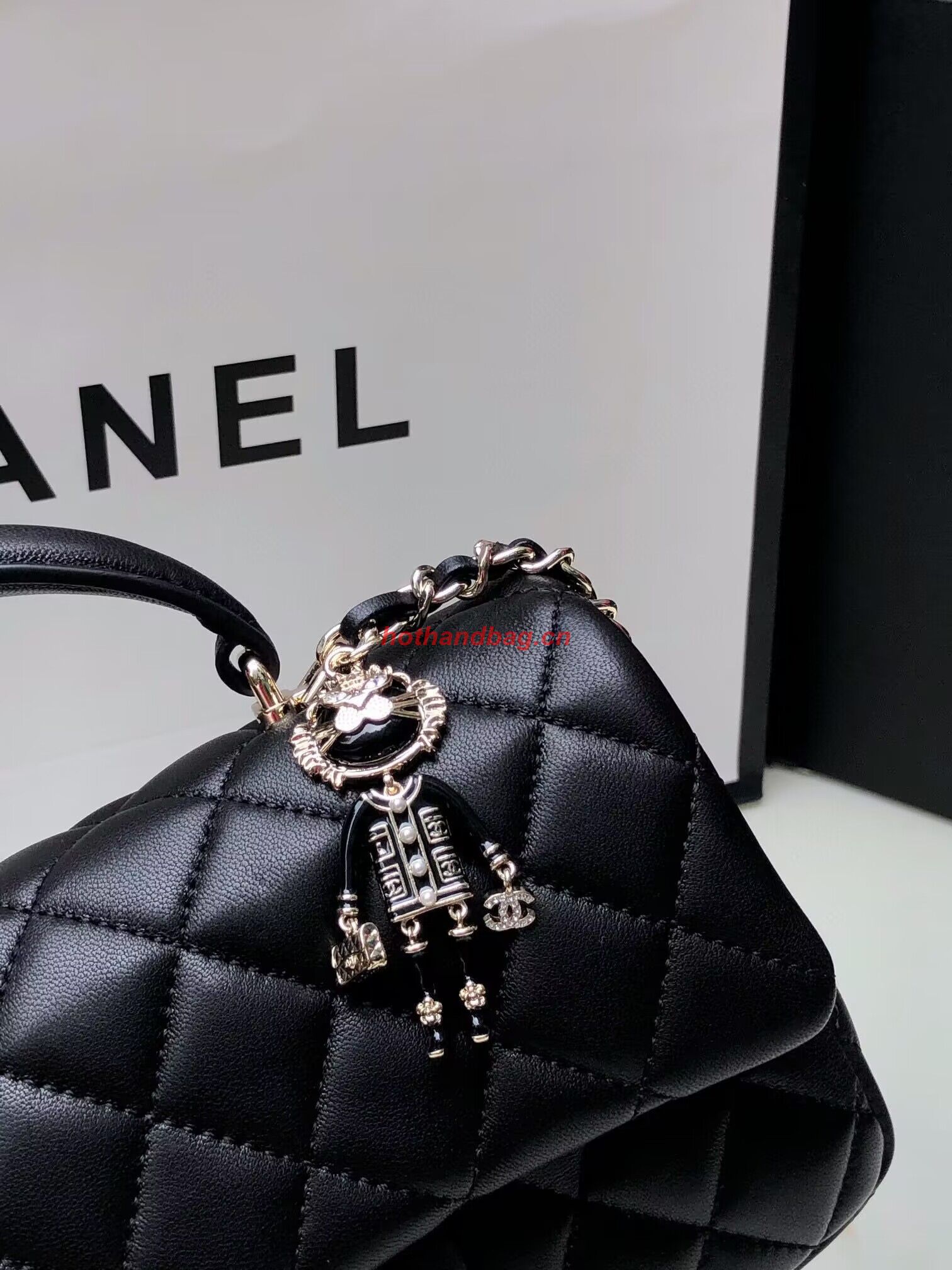 CHANEL mini flap bag with top handle AS2431 Black&Gold-Tone
