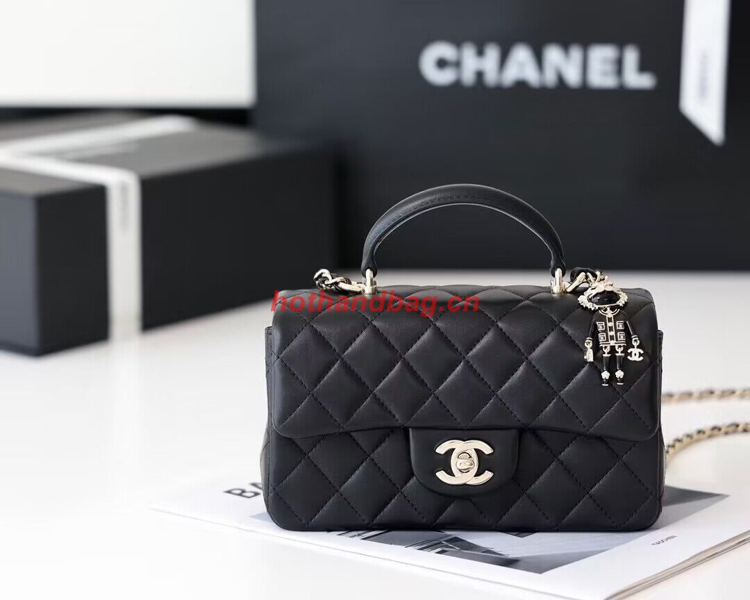 CHANEL mini flap bag with top handle AS2431 Black&Silver-Tone