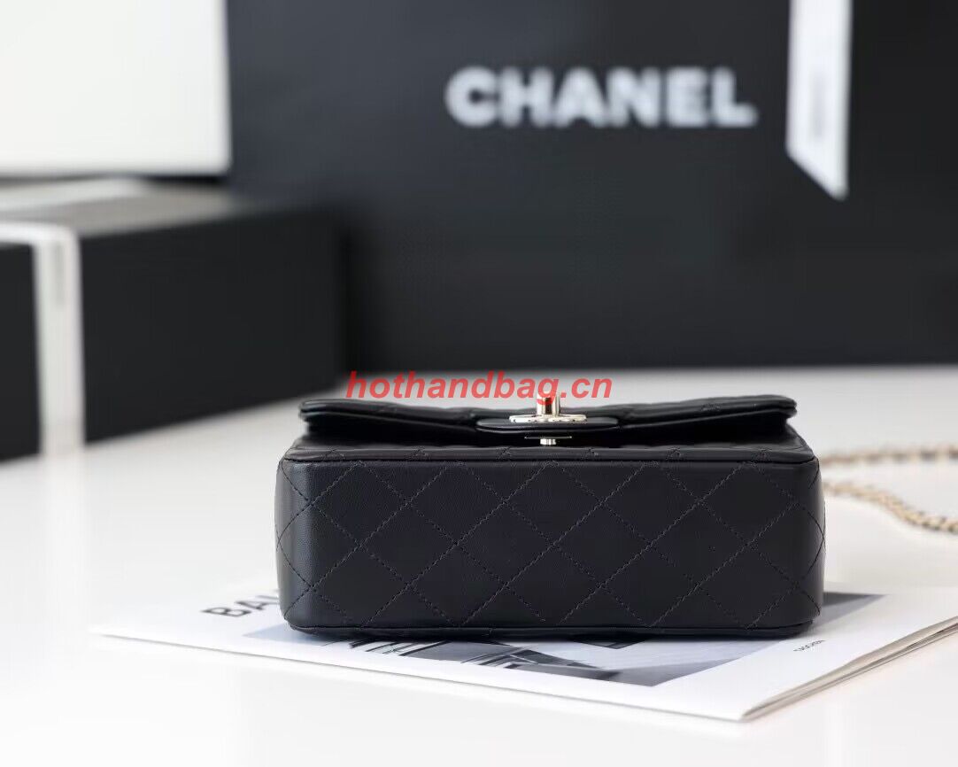 CHANEL mini flap bag with top handle AS2431 Black&Silver-Tone