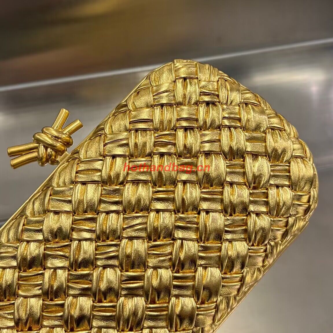 Bottega Veneta Intrecciato Sheepskin Impero Ayers Knot Clutch 11355 Gold