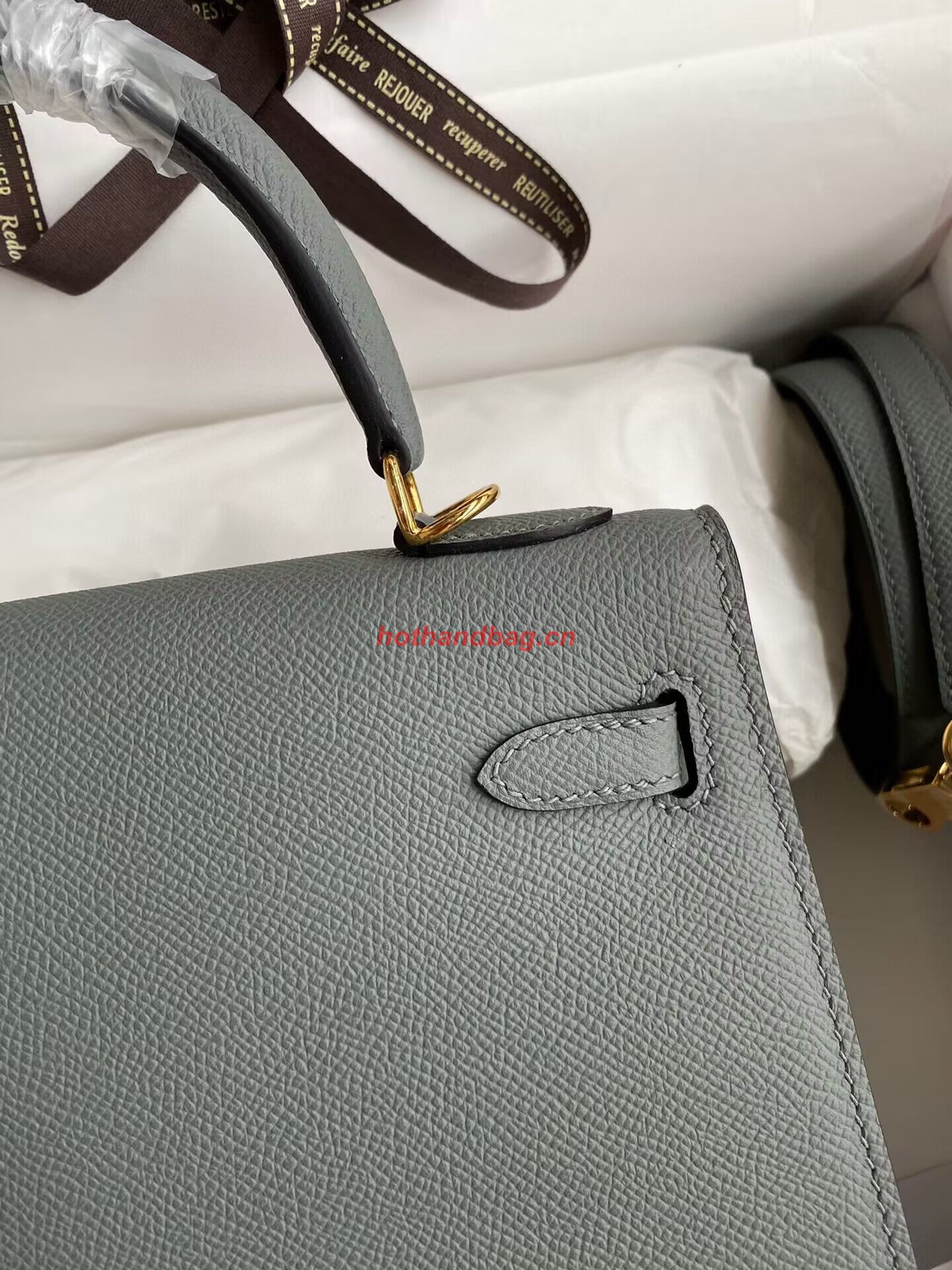 Hermes Kelly 25cm Shoulder Bags Original Epsom Leather KL2755 Vert amande Green&gold