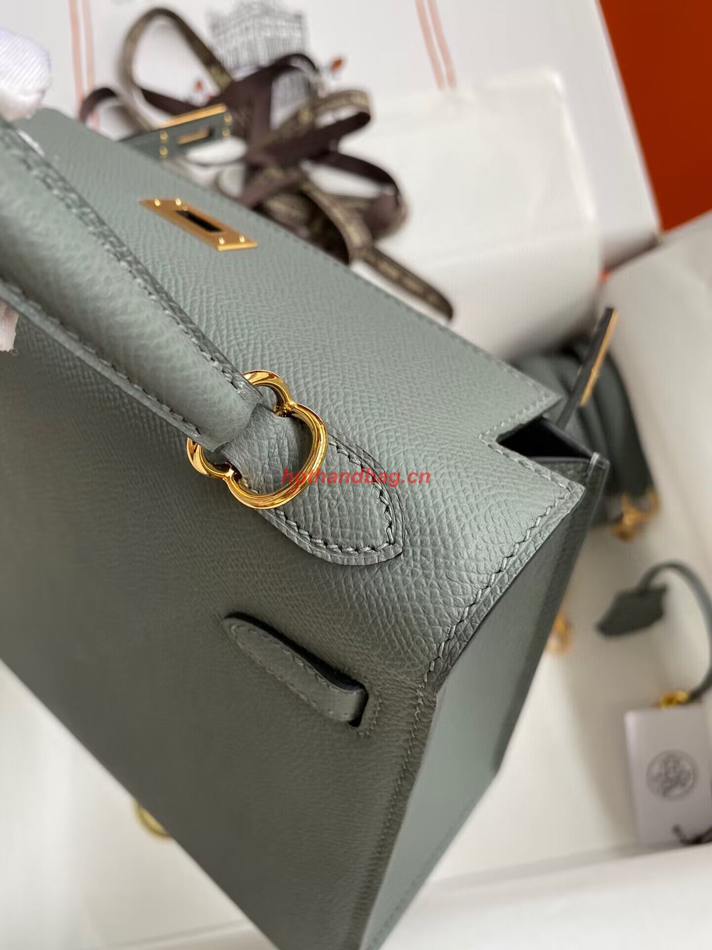 Hermes Kelly 25cm Shoulder Bags Original Epsom Leather KL2755 Vert amande Green&gold