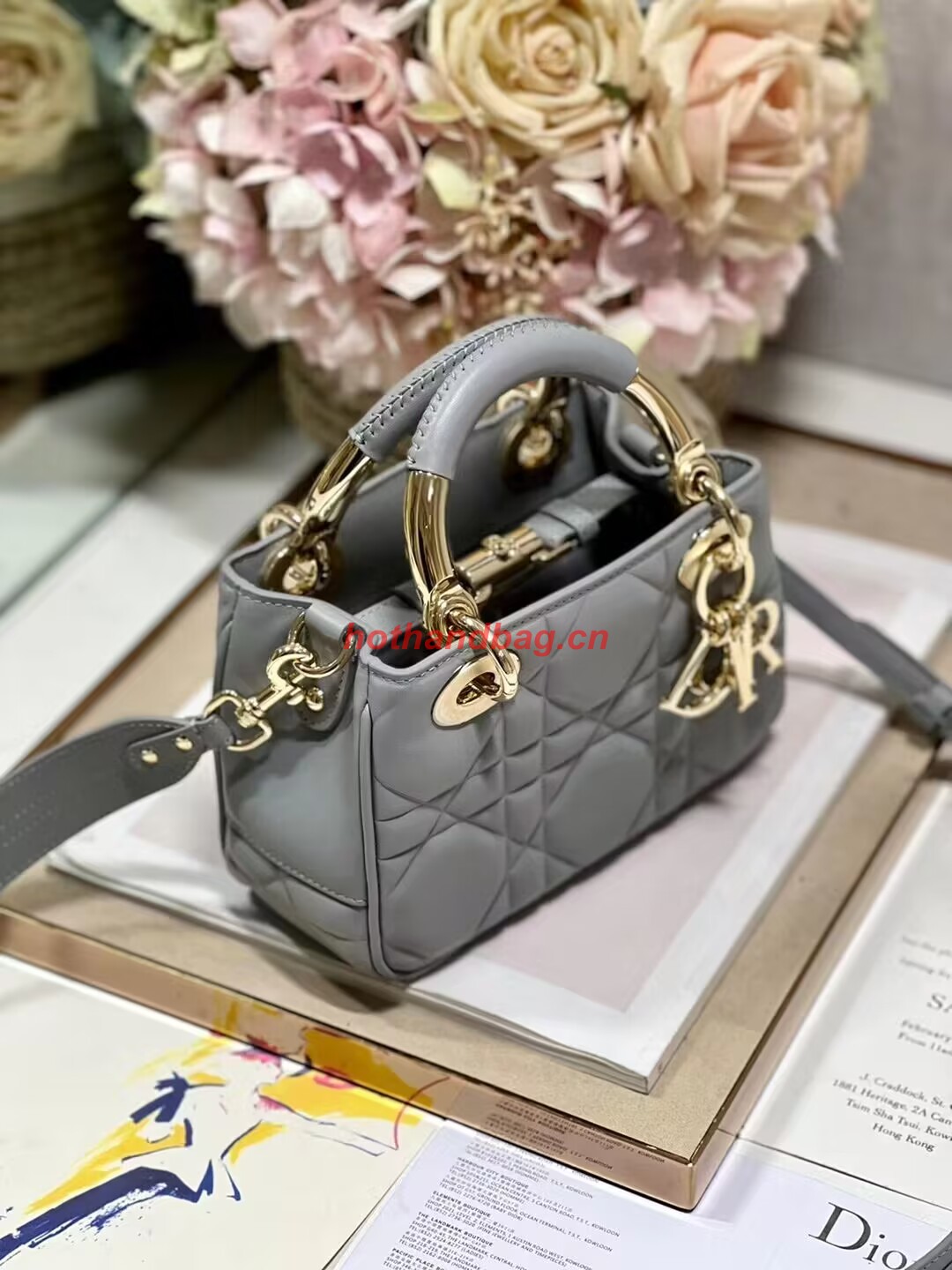 LADY DIOR TOP HANDLE SMALL BAG Cannage Lambskin C0620 gray