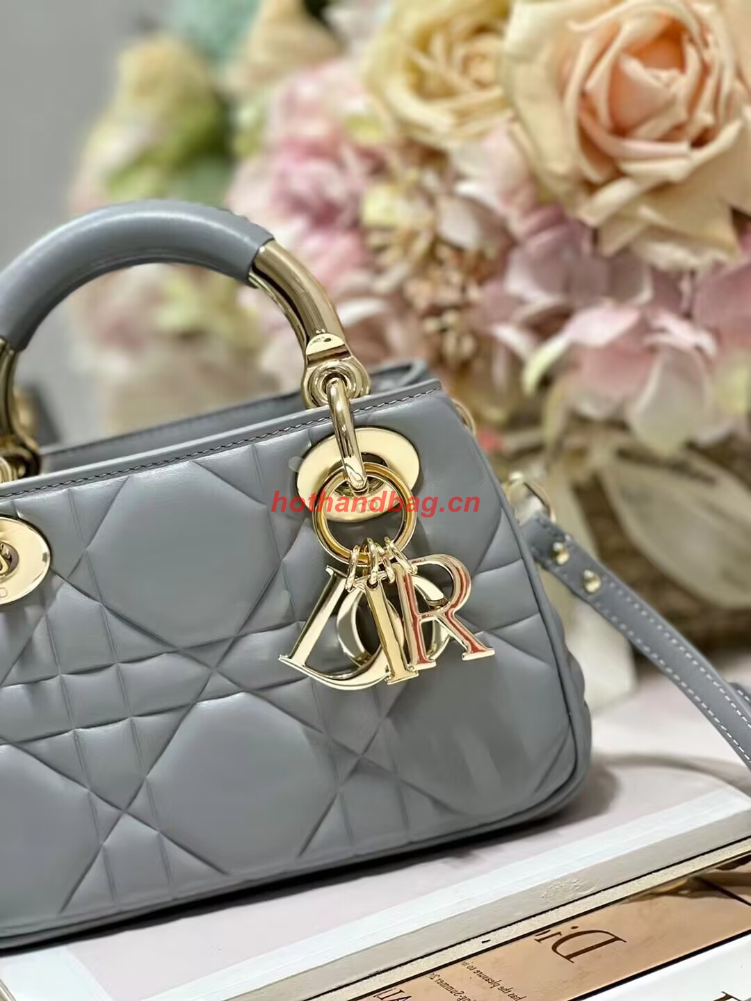 LADY DIOR TOP HANDLE SMALL BAG Cannage Lambskin C0620 gray