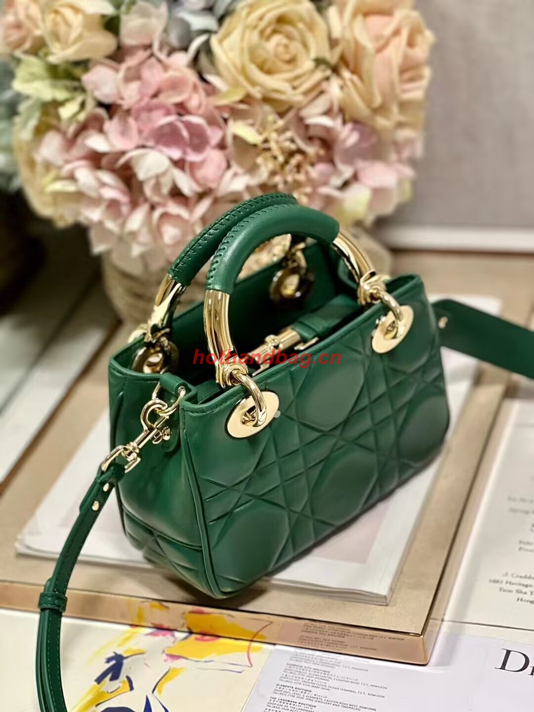 LADY DIOR TOP HANDLE SMALL BAG Cannage Lambskin C0620 green