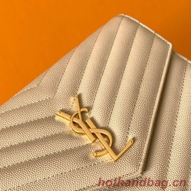 Yves Saint Laurent MONOGRAM CLUTCH IN QUILTED GRAIN DE POUDRE EMBOSSED LEATHER A617662 apricot