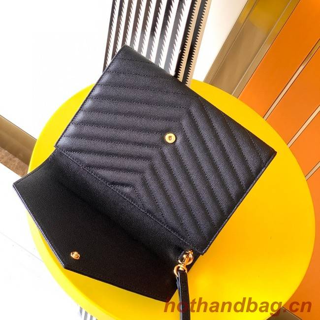 Yves Saint Laurent MONOGRAM CLUTCH IN QUILTED GRAIN DE POUDRE EMBOSSED LEATHER A617662 black