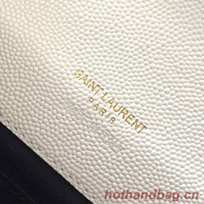 Yves Saint Laurent MONOGRAM CLUTCH IN QUILTED GRAIN DE POUDRE EMBOSSED LEATHER A617662 white