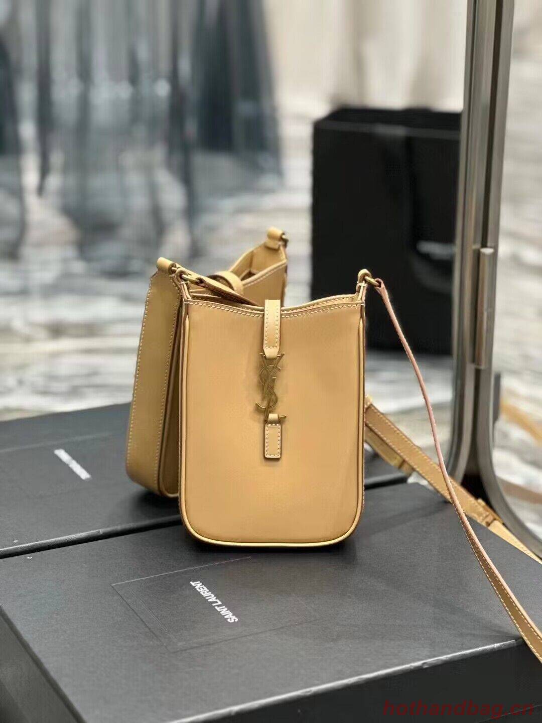 SAINT LAURENT LE 5 A 7 MINI VERTICAL IN SHINY LEATHER 7352142 BROWN GOLD