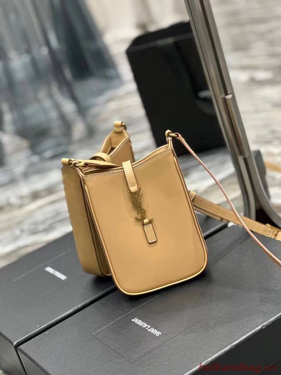 SAINT LAURENT LE 5 A 7 MINI VERTICAL IN SHINY LEATHER 7352142 BROWN GOLD