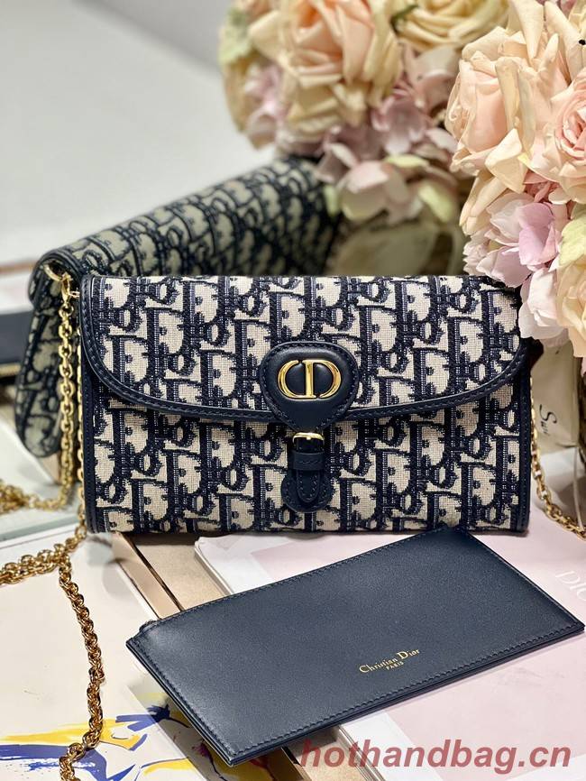 DIOR BOBBY EAST-WEST POUCH WITH CHAIN Blue Dior Oblique Jacquard S5703UT