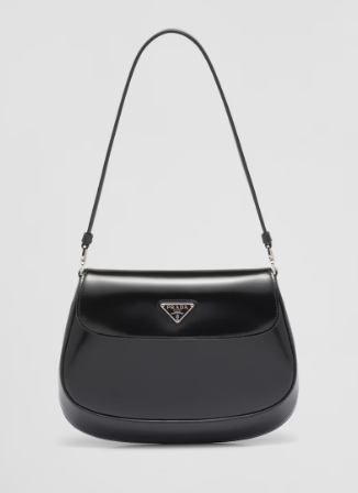 Prada Cleo brushed leather shoulder bag with flap 1BD311 black