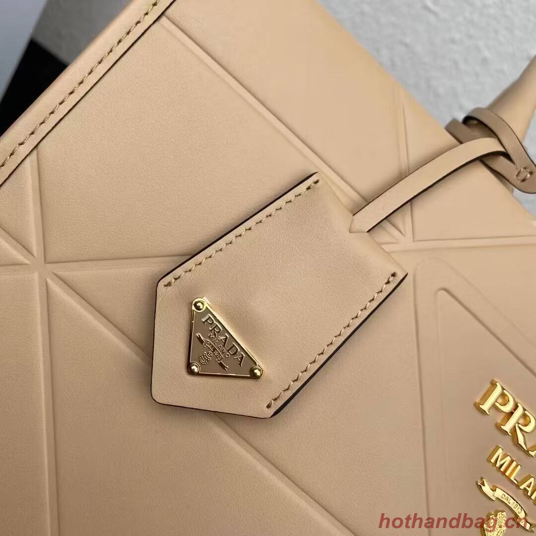 Medium leather Prada Symbole bag with topstitching 1BA378 Sand Beige