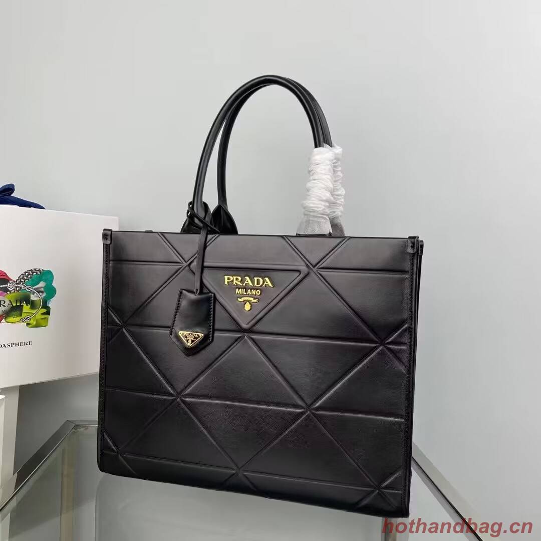 Medium leather Prada Symbole bag with topstitching 1BA378 black