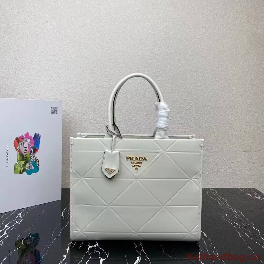 Medium leather Prada Symbole bag with topstitching 1BA378 white