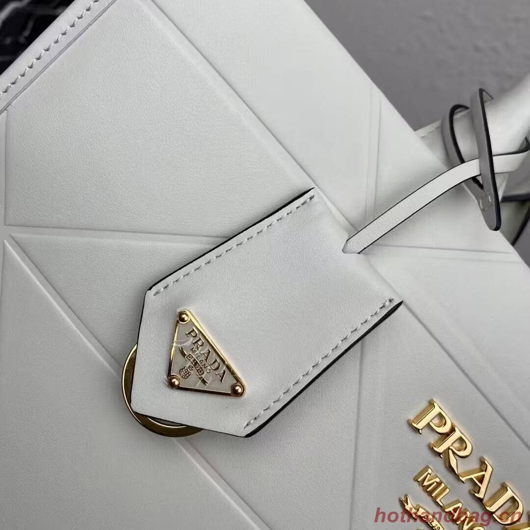 Medium leather Prada Symbole bag with topstitching 1BA378 white