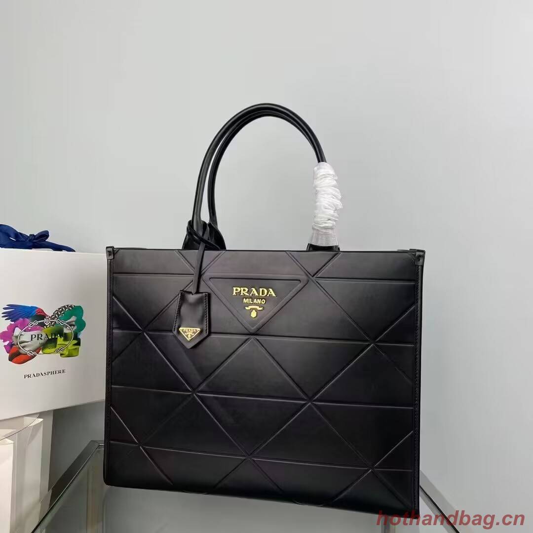 Prada Large leather Prada Symbole bag with topstitching 1BA377 Black