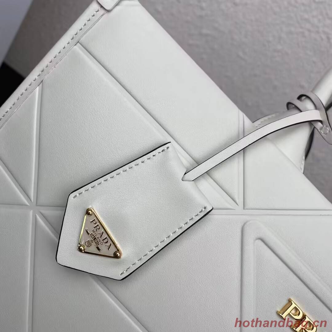 Prada Large leather Prada Symbole bag with topstitching 1BA377 WHITE