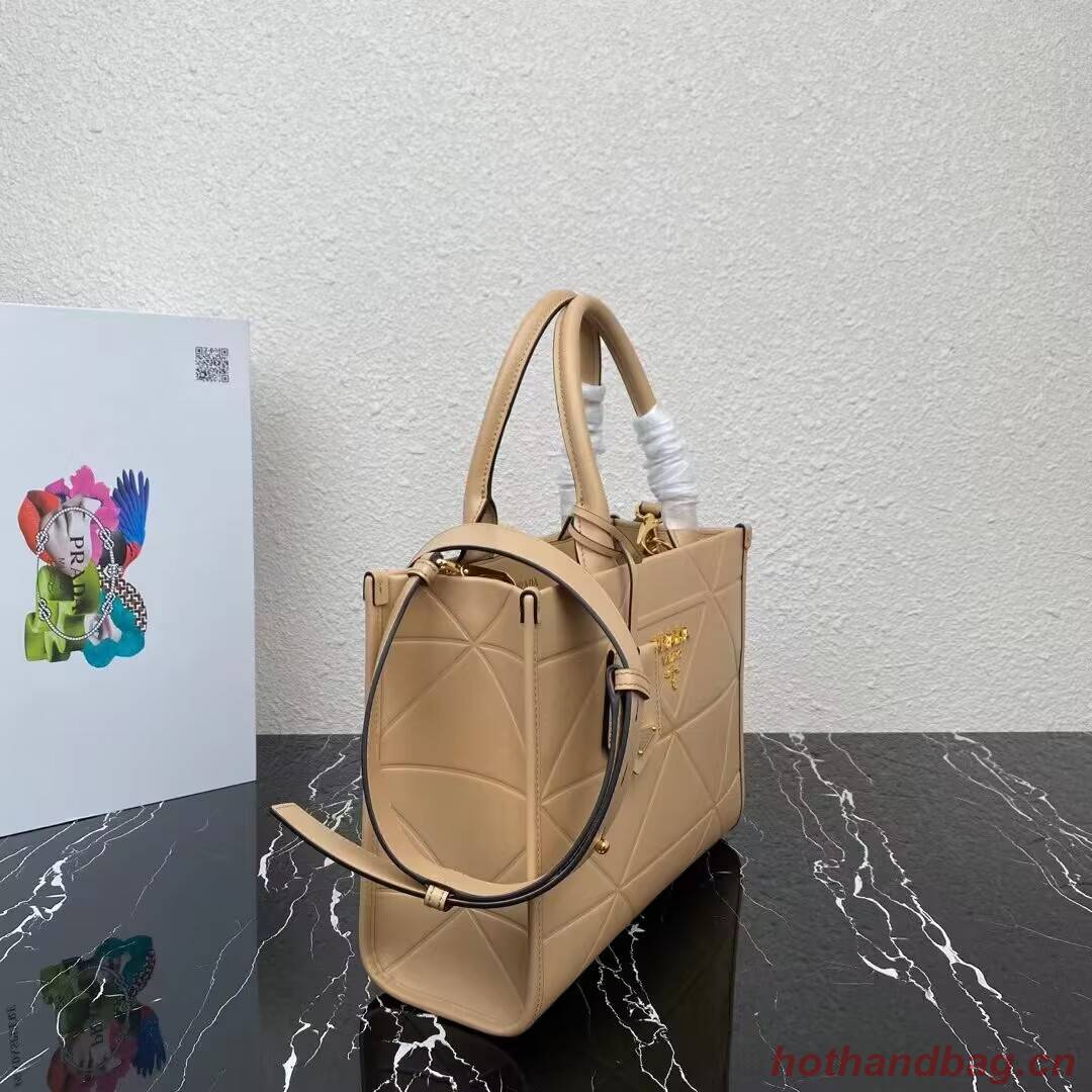 Small leather Prada Symbole bag with topstitching 1HH039 Sand Beige