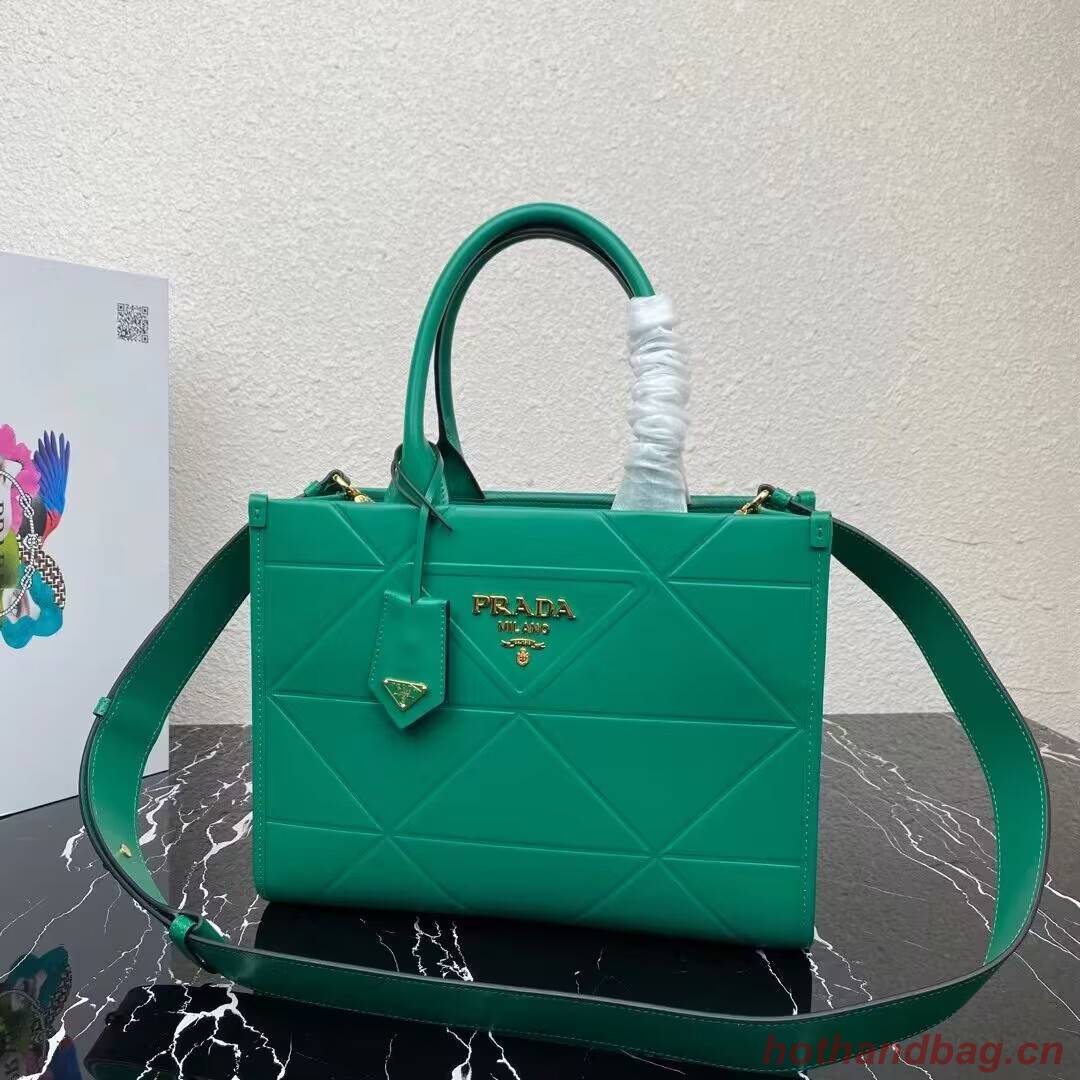 Small leather Prada Symbole bag with topstitching 1HH039 green
