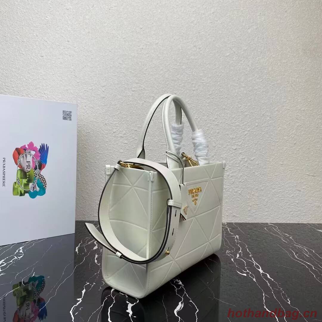 Small leather Prada Symbole bag with topstitching 1HH039 white
