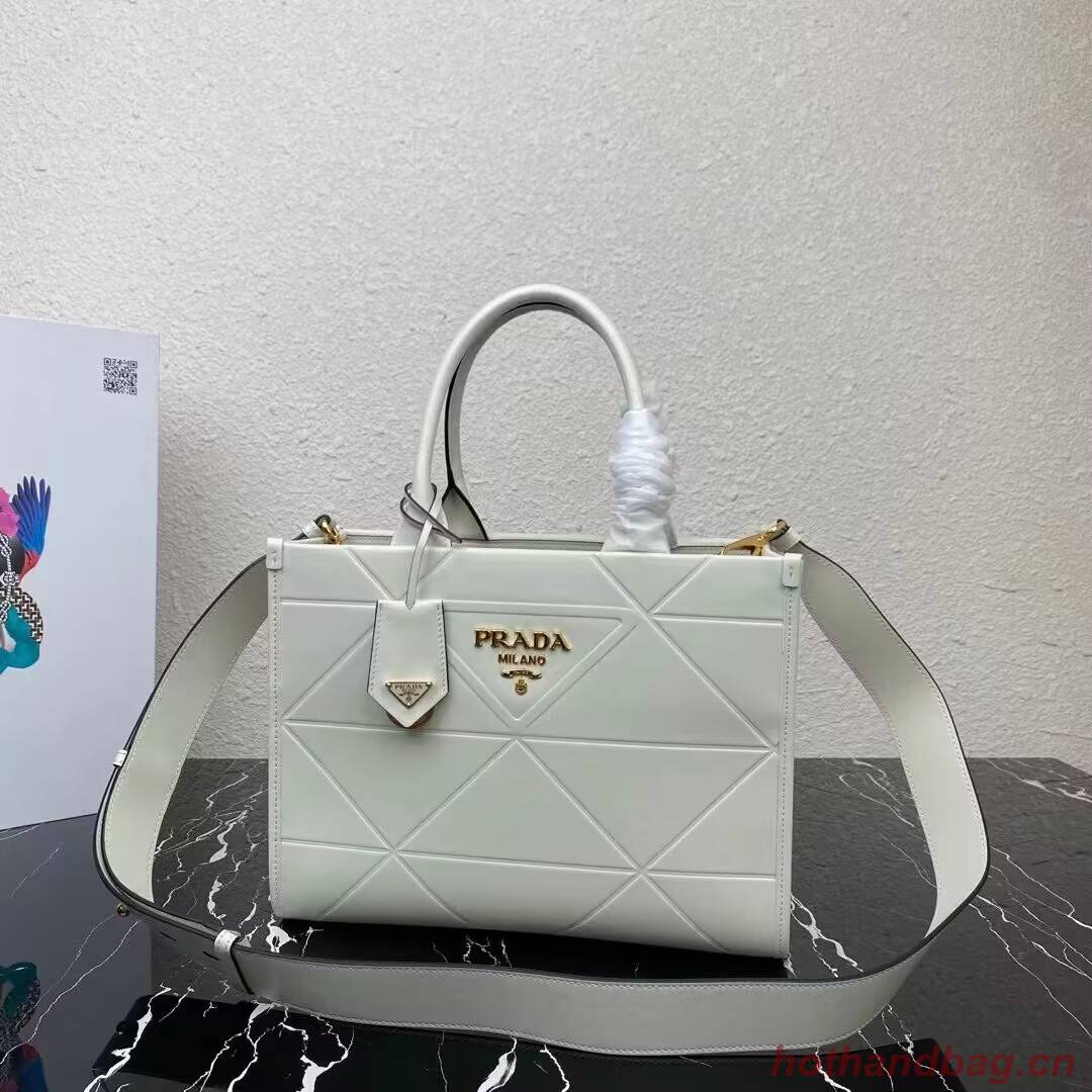 Small leather Prada Symbole bag with topstitching 1HH039 white
