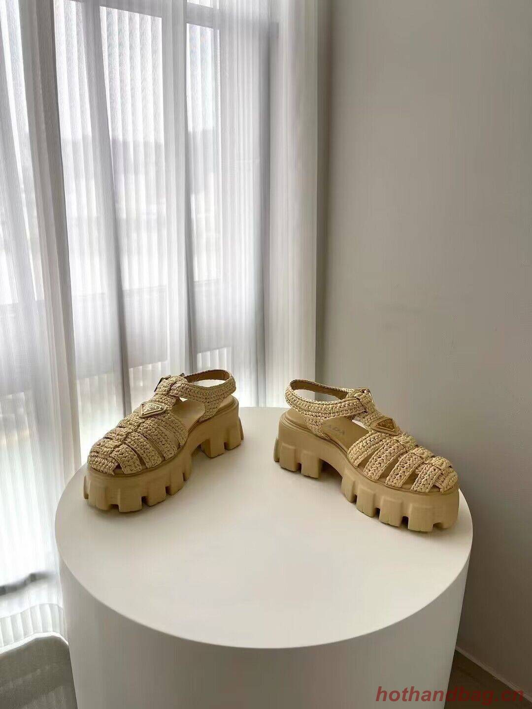 Prada Weave Sandals Shoes PD30362 Apricot