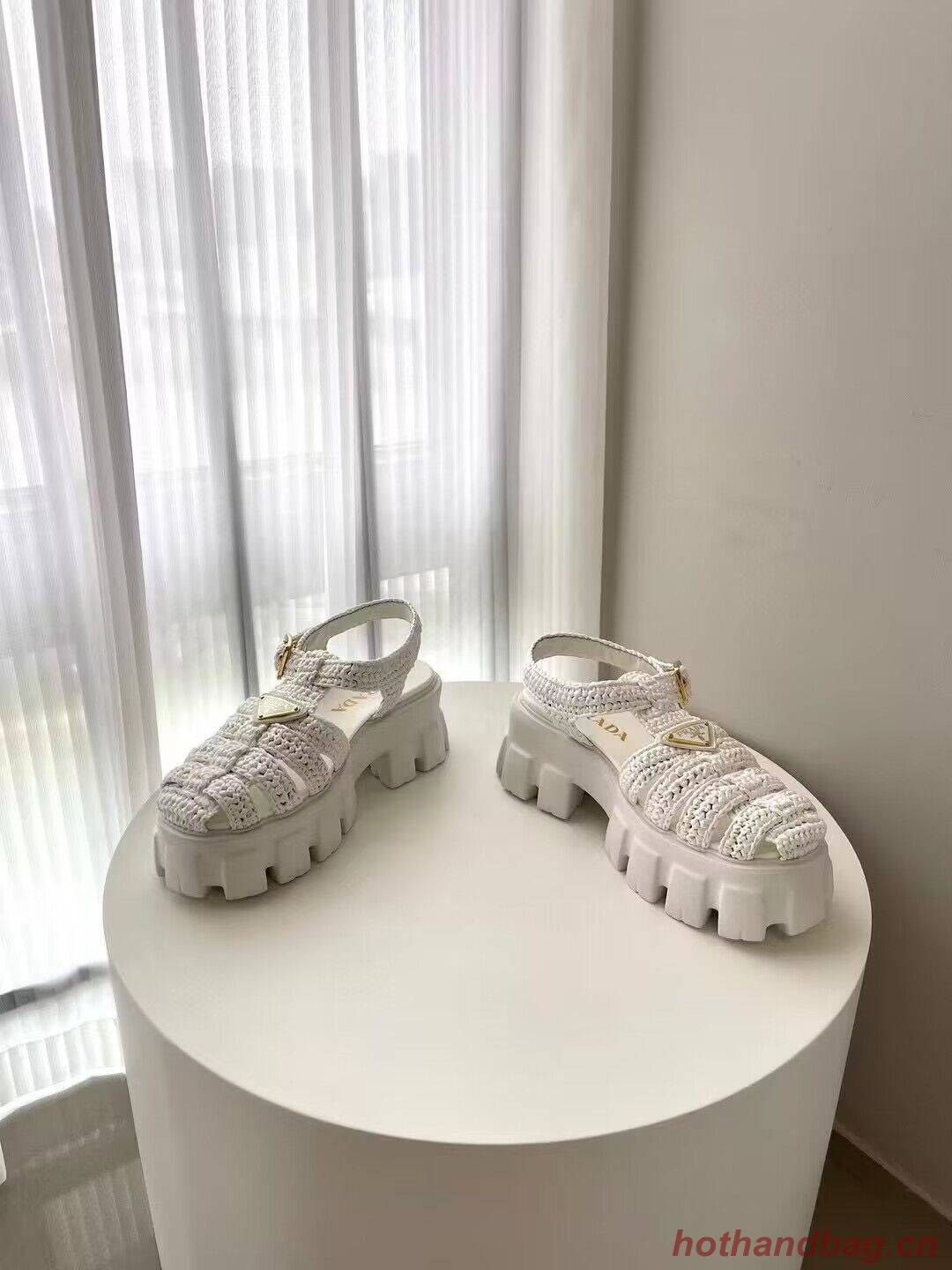 Prada Weave Sandals Shoes PD30362 White