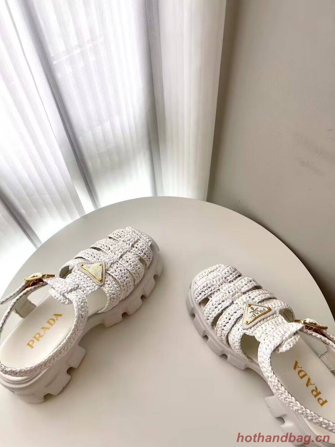 Prada Weave Sandals Shoes PD30362 White