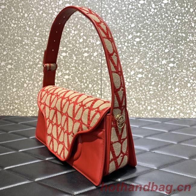 VALENTINO V-logo LOCO sheepskin and fabric handbag 2560 red