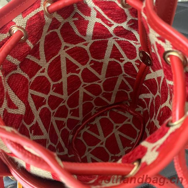 VALENTINO V-logo MINI LOCO sheepskin and fabric Bucket Bag I6ZN red