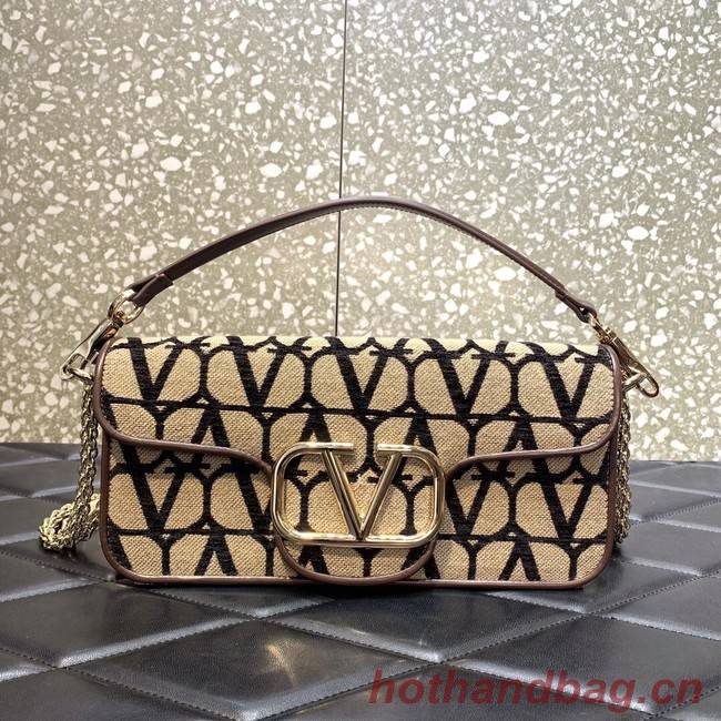 VALENTINO V-logo LOCO sheepskin and fabric handbag 0L96 black