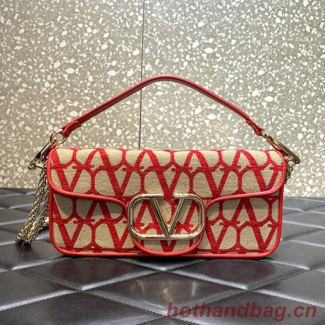 VALENTINO V-logo LOCO sheepskin and fabric handbag 0L96 red