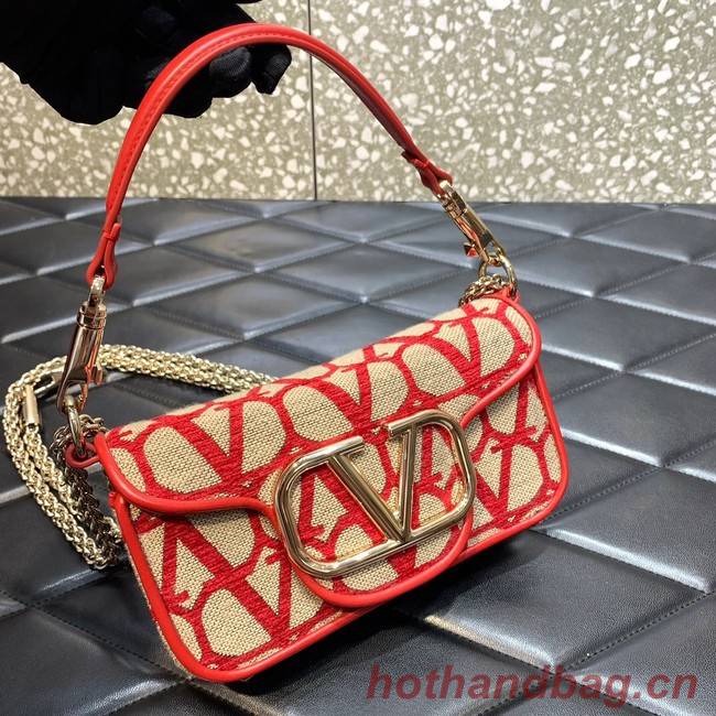 VALENTINO V-logo MINI LOCO sheepskin and fabric handbag QJ4A red