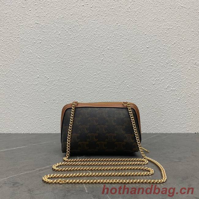Celine CLUTCH WITH CHAIN IN TRIOMPHE CANVAS AND LAMBSKIN 100382 TAN