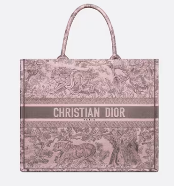 LARGE DIOR BOOK TOTE Pink and Gray Toile de Jouy Sauvage Embroidery M1286ZTD