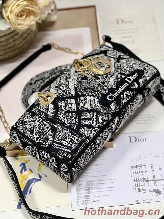 MEDIUM DIOR LADY D-JOY BAG Black Plan de Paris Embroidery M0540O