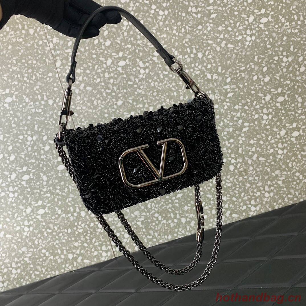 VALENTINO V-logo MINI LOCO sequin and leather bag WA0K53-9