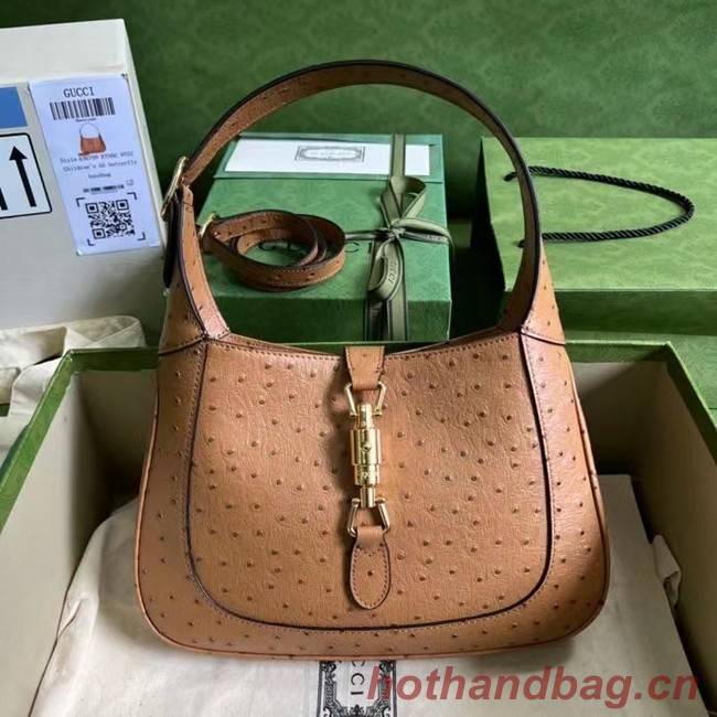 GUCCI JACKIE 1961 SMALL SHOULDER BAG Ostrich pattern 636709 brown