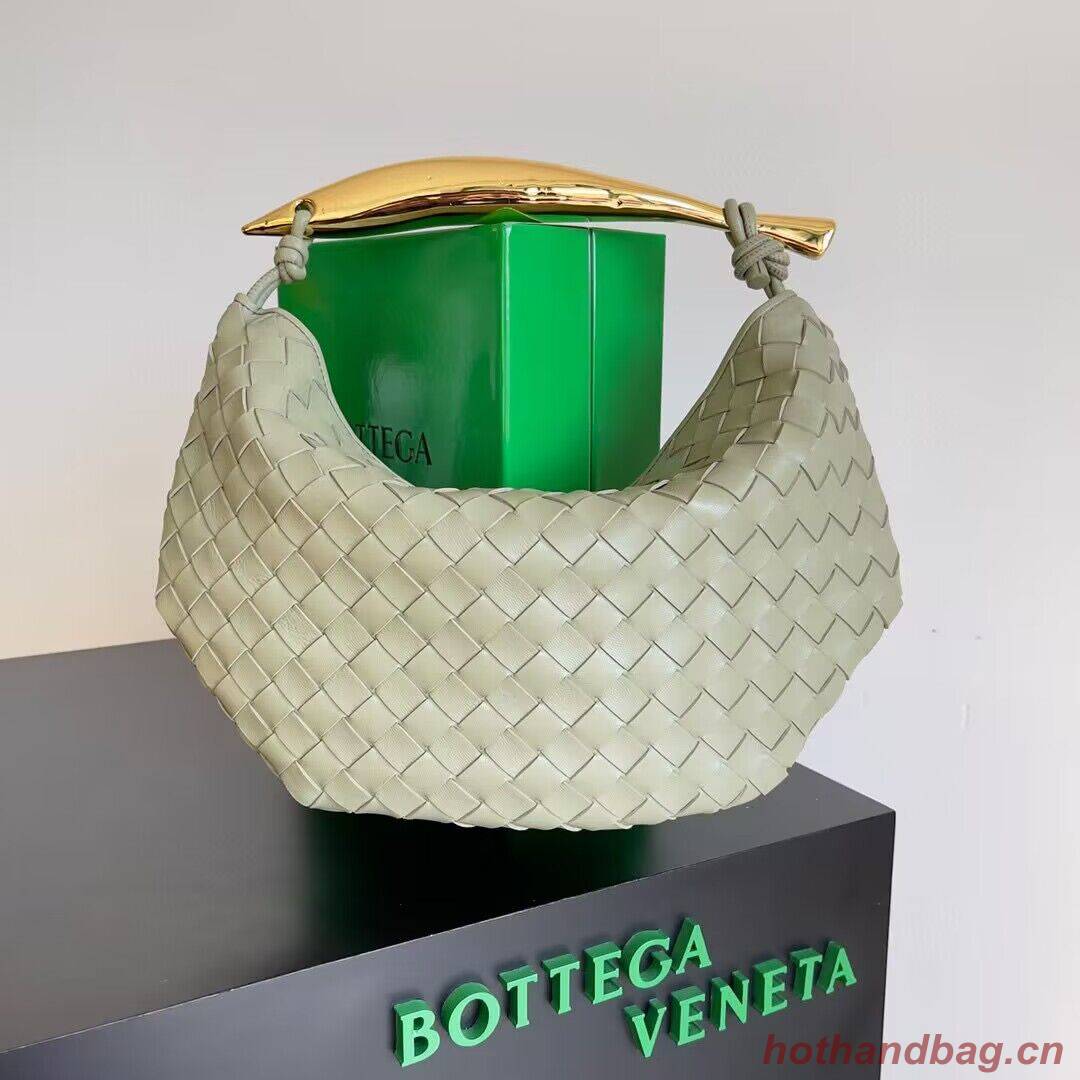 Bottega Veneta Sardine Intrecciato Gold Hardware Handle Bag 716082 Gray Green