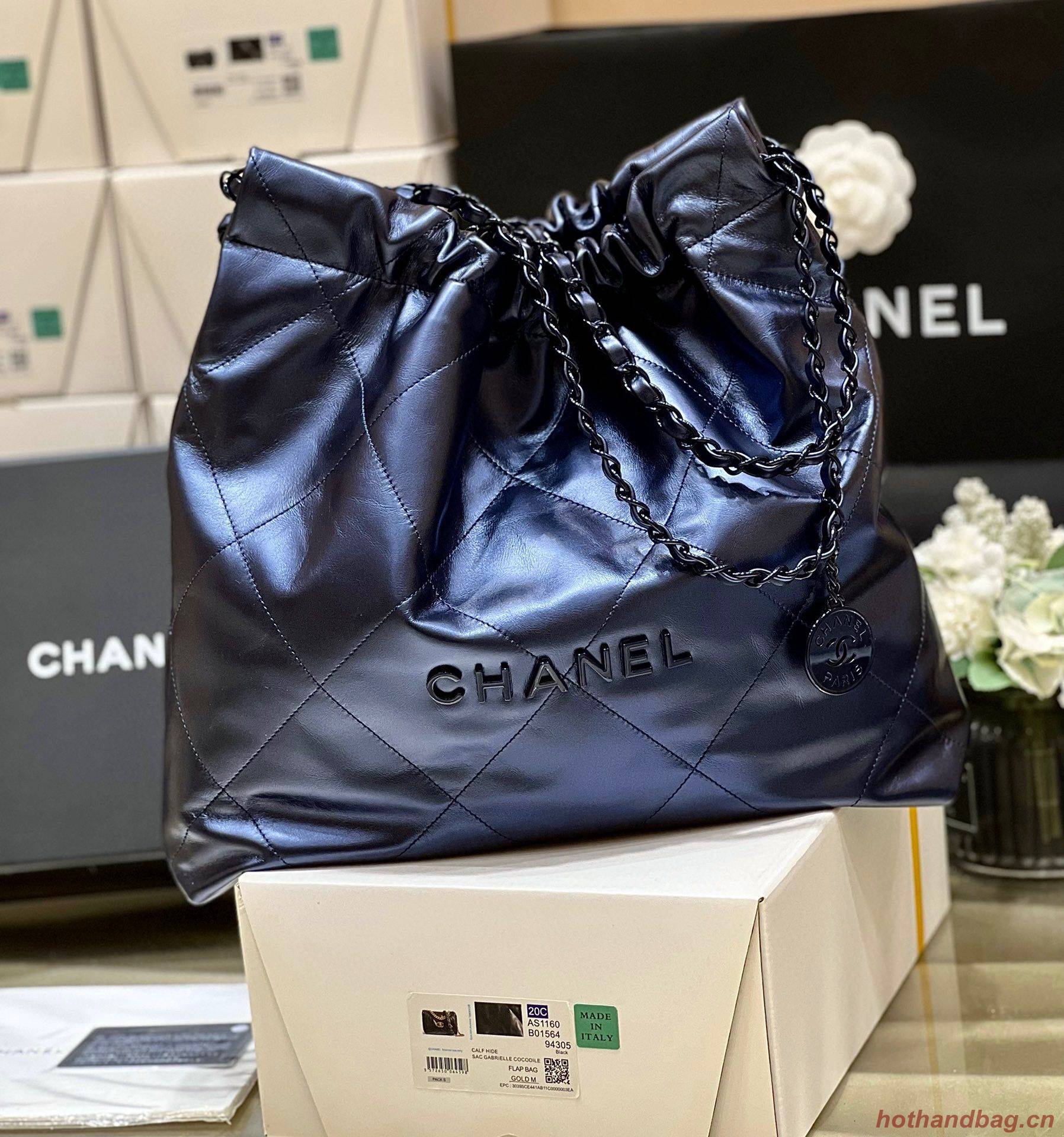 Chanel Calf leather shopping bag AS3261 Navy Blue
