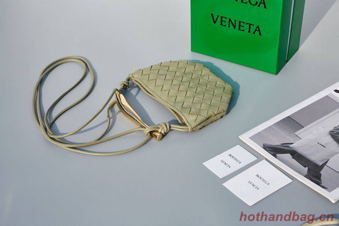 Bottega Veneta Sardine Intrecciato Gold Hardware Handle Bag 744267 Gray Green