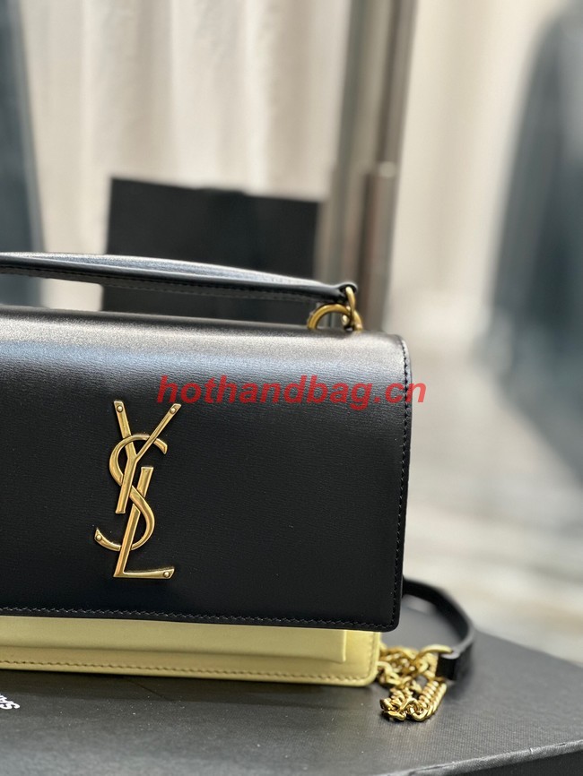 SAINT LAURENT SUNSET CHAIN WALLET IN COATED BARK LEATHER 533026 black&yellow