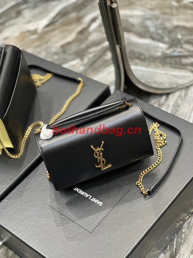 SAINT LAURENT SUNSET CHAIN WALLET IN COATED BARK LEATHER 533026 black&yellow