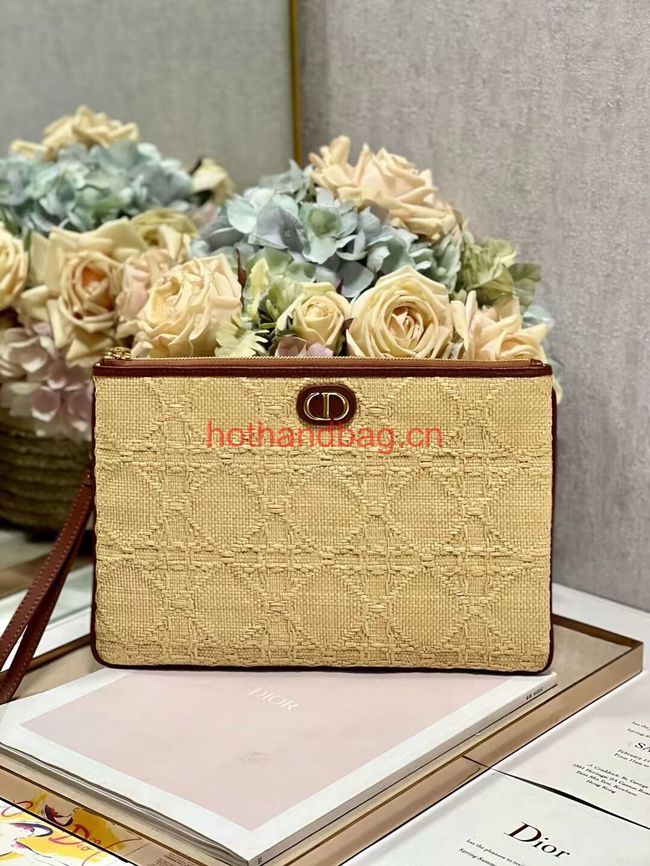 LARGE DIOR CARO DAILY POUCH Natural Cannage Raffia  S5086UWHC