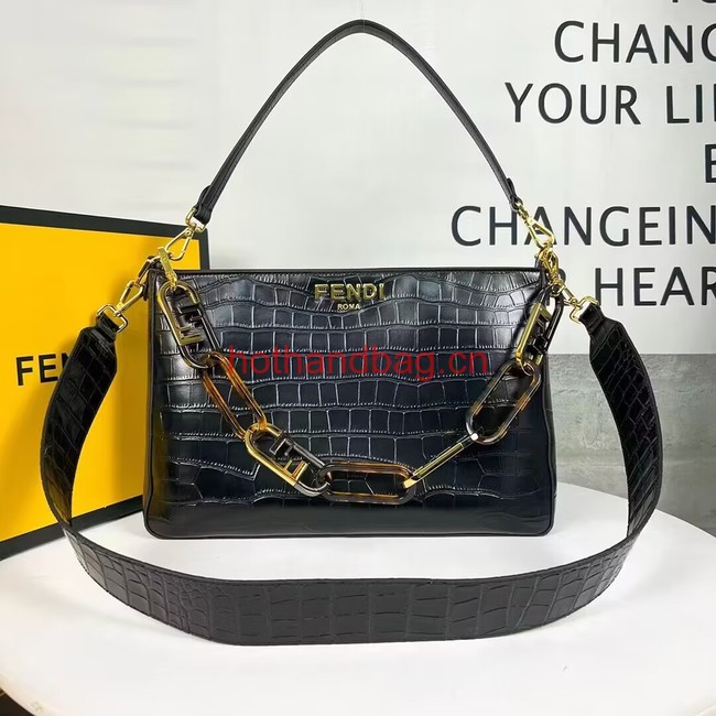 Fendi O Lock Zipper Crocodiles leather bag F1068 black