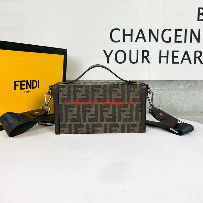 Fendi Brown FF jacquard fabric and leather bag F1326
